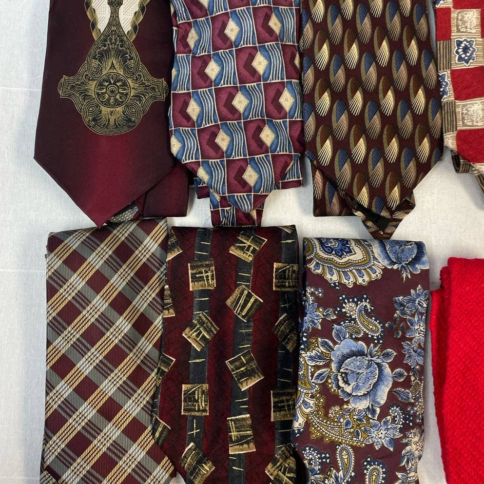 Lot of 10 Brown Red Blue Vintage & Modern Career Silk Polyester Necktie Ties