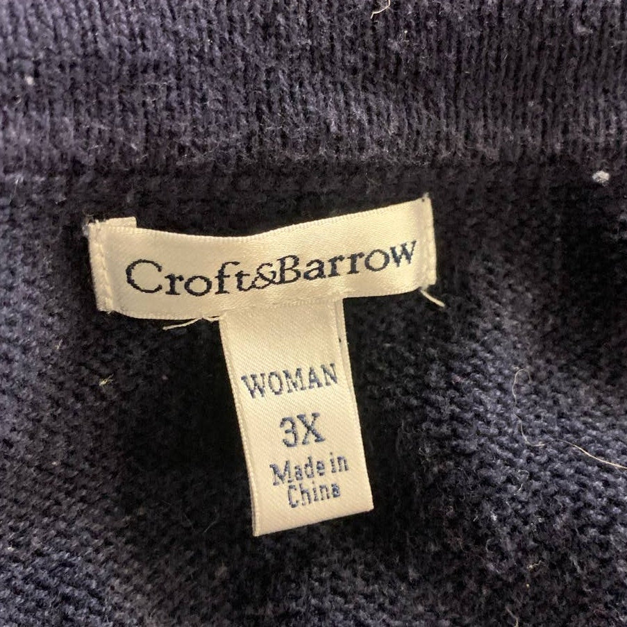 Croft & Barrow Woman 3X 3/4 Sleeve Striped Crew Neck Cotton Knit Sweater