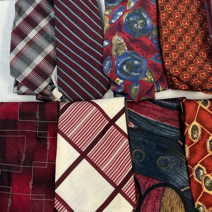 Lot of 10 Red Wine Blue Vintage & Modern Career Silk Polyester Necktie Ties