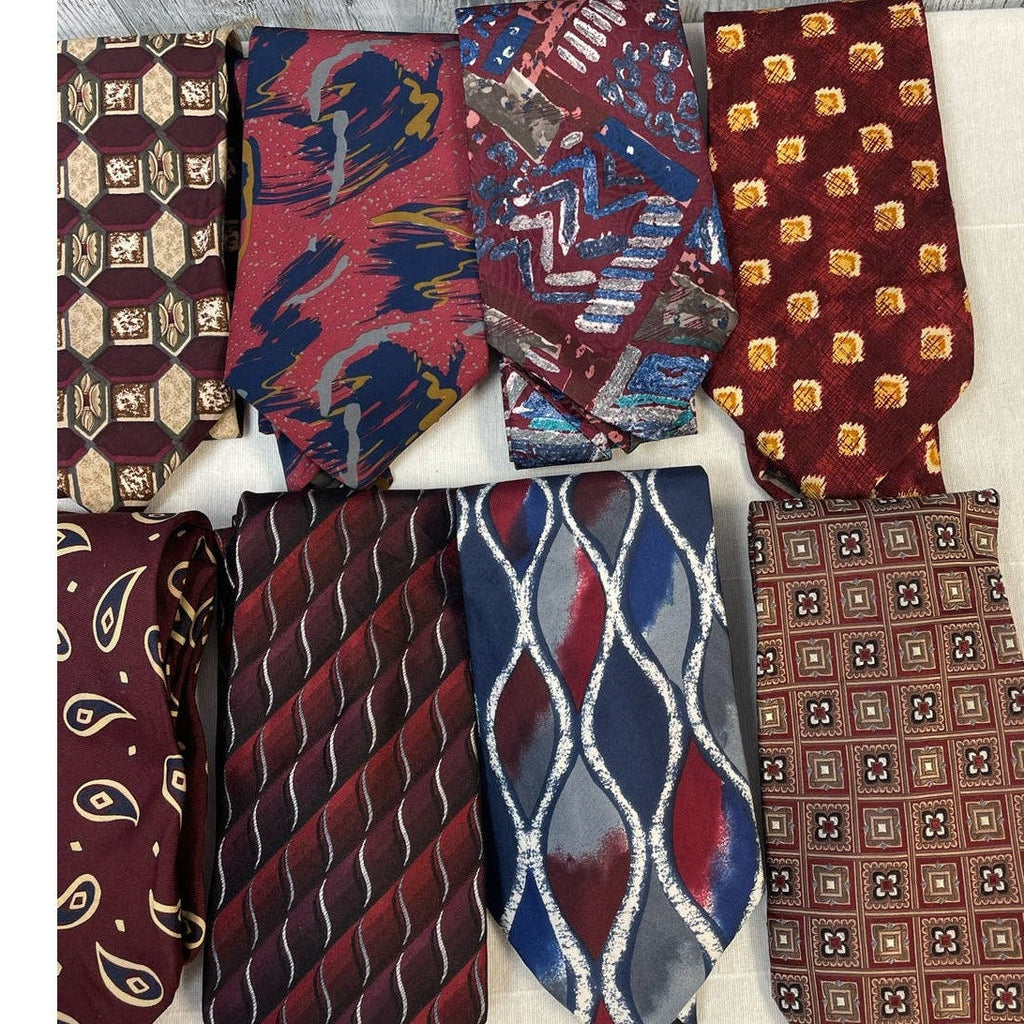 Lot of 10 Wine Red Gray Vintage & Modern Career Silk Polyester Necktie Ties
