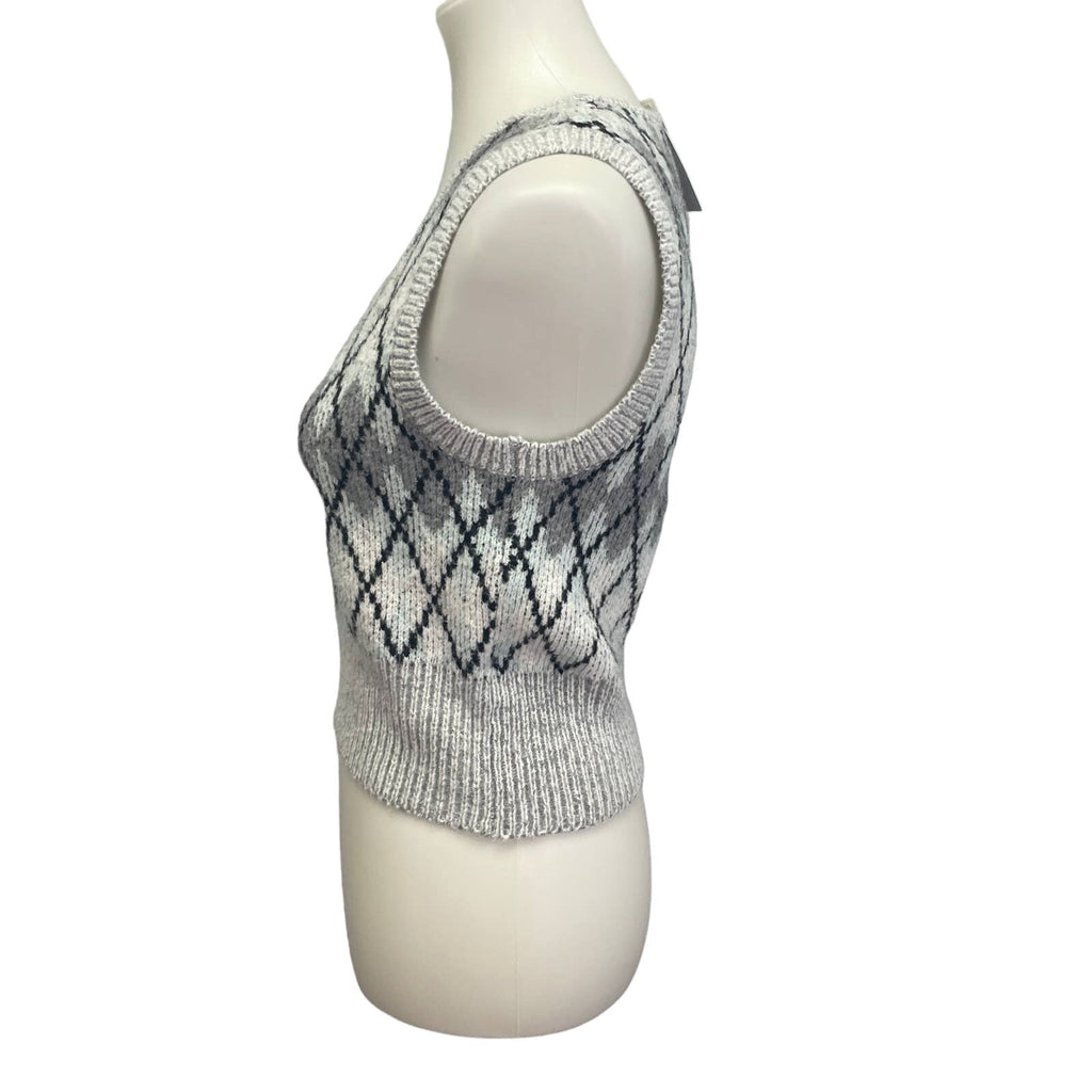 New Pink Rose Womens Small Sleeveless Argyle Polyester Blend Tank Top Sweater
