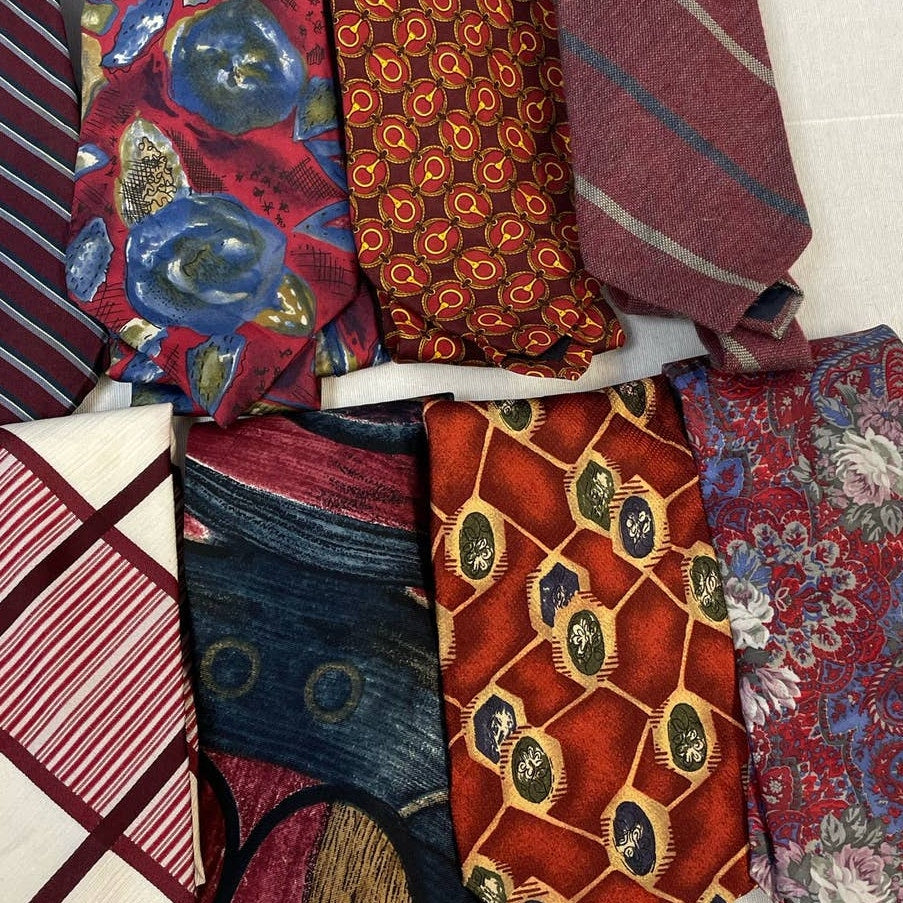 Lot of 10 Red Wine Blue Vintage & Modern Career Silk Polyester Necktie Ties