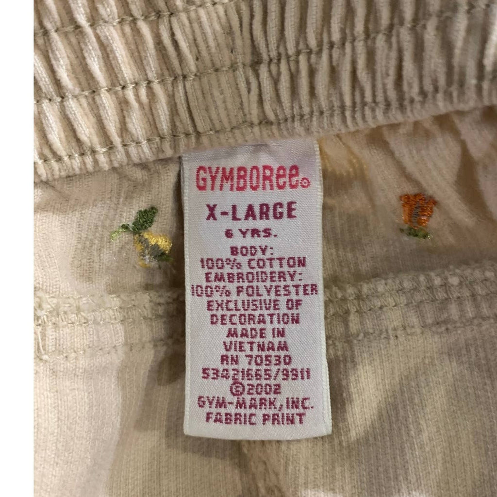 Gymboree XL Girls Long Embroidered Fruit Khaki Tan Corduroy Pants w Belt Loops
