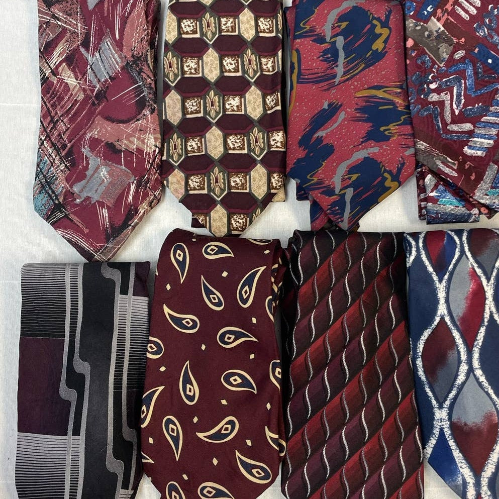 Lot of 10 Wine Red Gray Vintage & Modern Career Silk Polyester Necktie Ties