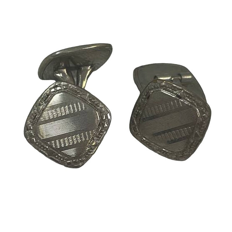 Vintage Pair of Silver Toned Small Square Textured Mens Formal Shirt Cufflinks