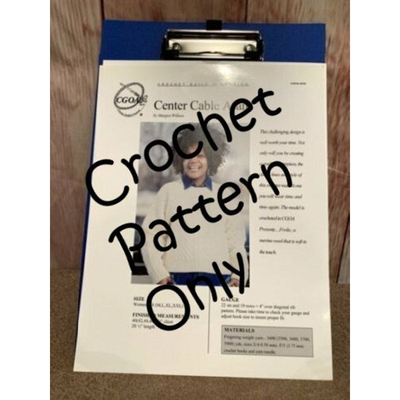 New Crochet Guild of America CGOA-009 Center Cable Aran Pullover Sweater Pattern