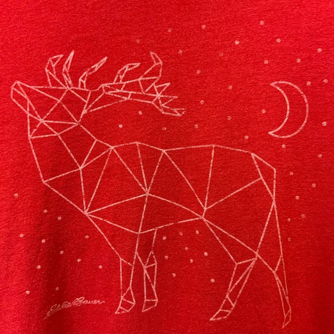 Eddie Bauer XL Long Sleeve Cotton Blend Christmas Reindeer Stars Tee Shirt
