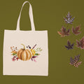 New Hand Printed Autumn Pumpkin Fall Flowers Canvas Two Handle Shopper Tote Bag