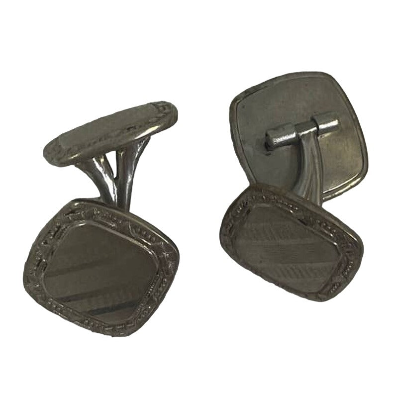 Vintage Pair of Silver Toned Small Square Textured Mens Formal Shirt Cufflinks