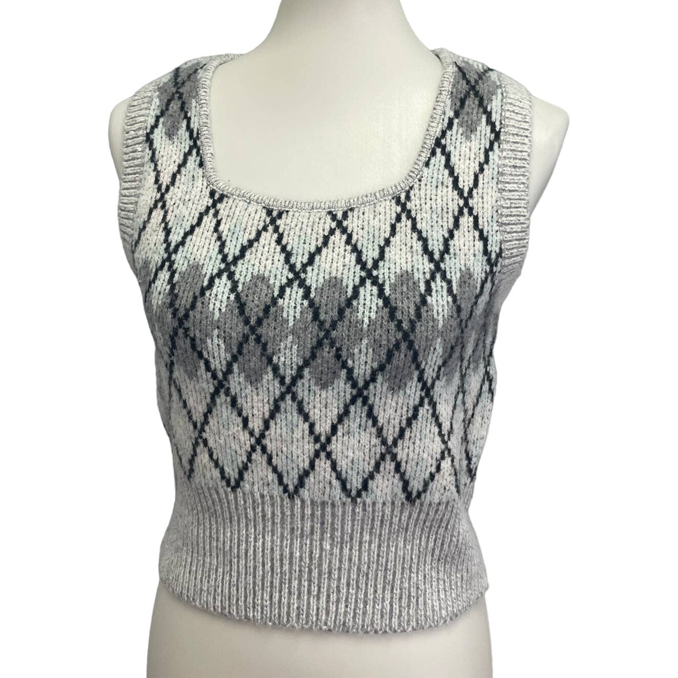 New Pink Rose Womens Small Sleeveless Argyle Polyester Blend Tank Top Sweater