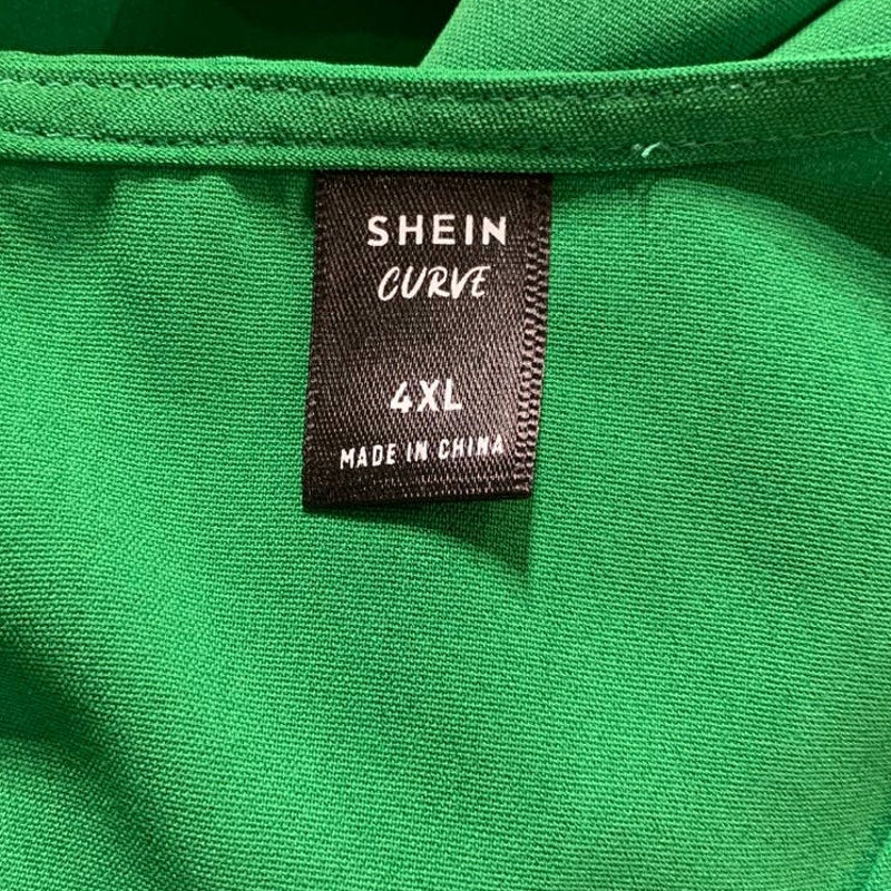 Shein Curve 4XL Ruffled Sleeveless Long 100% Kelly Green Polyester Sheath Dress