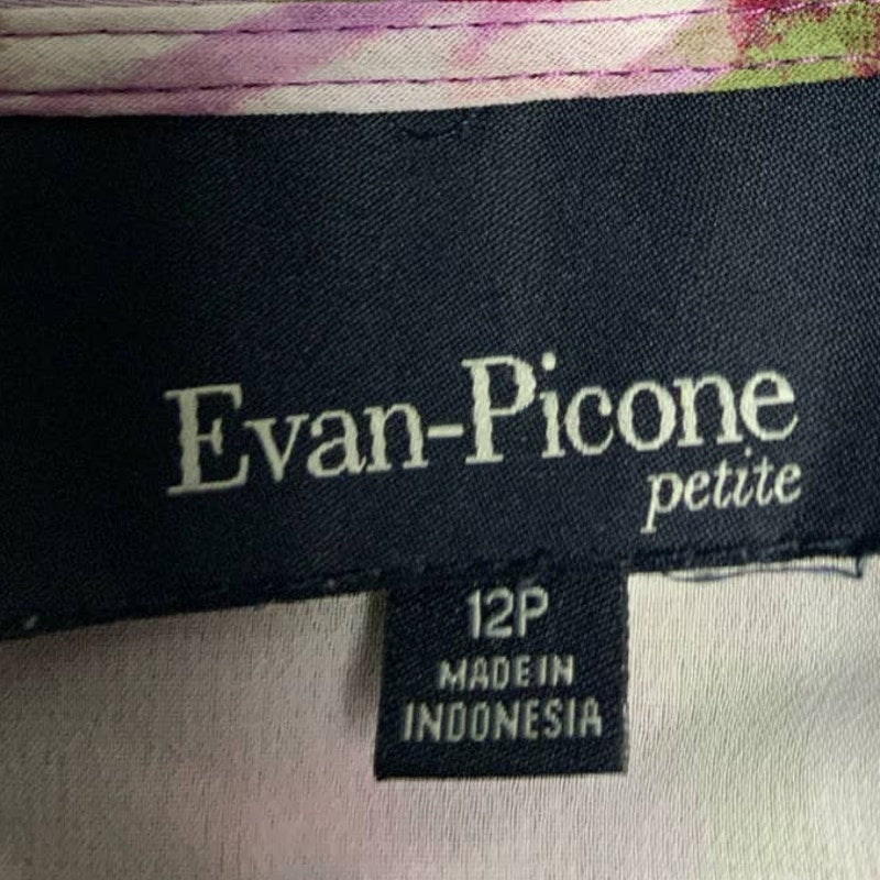 Evan Picone Petite 12P Long Sleeve Floral Ruffled Polyester Button Down Blouse