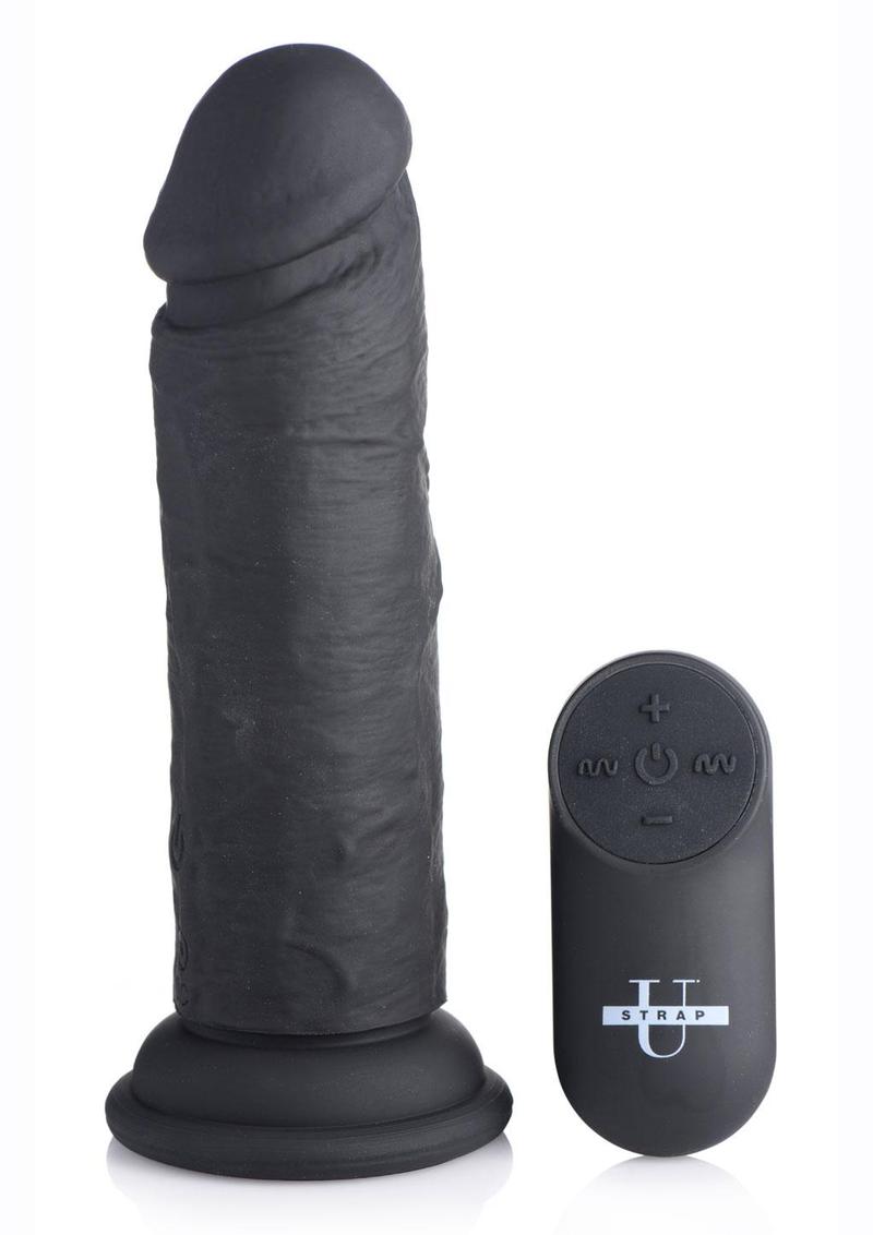 Strap U Power Player 28x Vibrating Silicone Rechargeable Dildo 6.5in with Remote Control