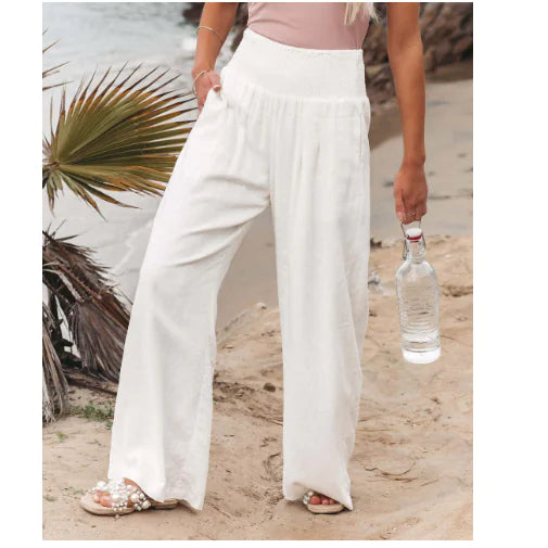Plus Size Women's High Rise Wide Leg Pants with Pockets
