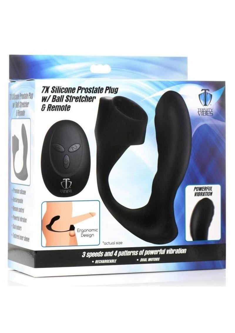 Trinity Men 7x Silicone Prostate Plug with Ball Stretcher and Remote Control