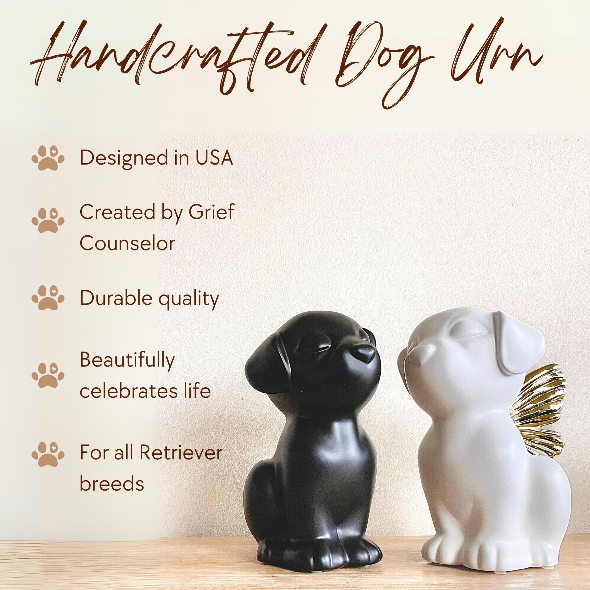 Retriever Angel Dog Urn - White with Silver Wings