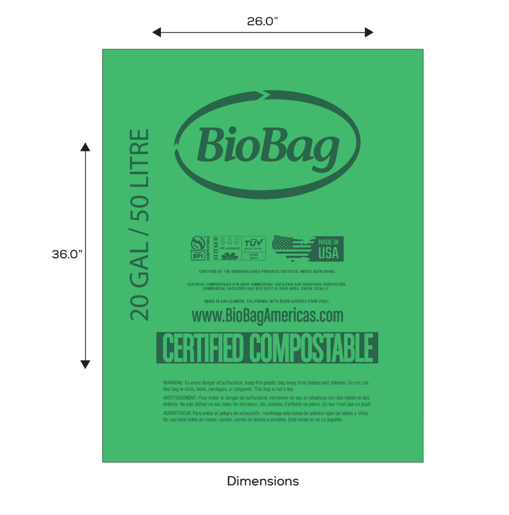 Biobag 20 Gallon Compostable Bags (2-Roll Pack, QTY:20)