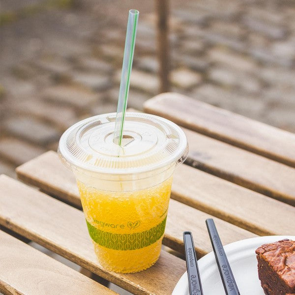 Vegware 96-Series PLA Flat Lid with Straw Hole, Clear (QTY 1000), SKU C96F-CH