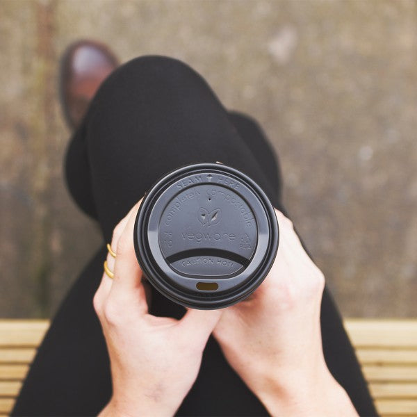 Vegware 79-Series CPLA Hot Cup Lid, Black (QTY 1000), SKU VLID79SB