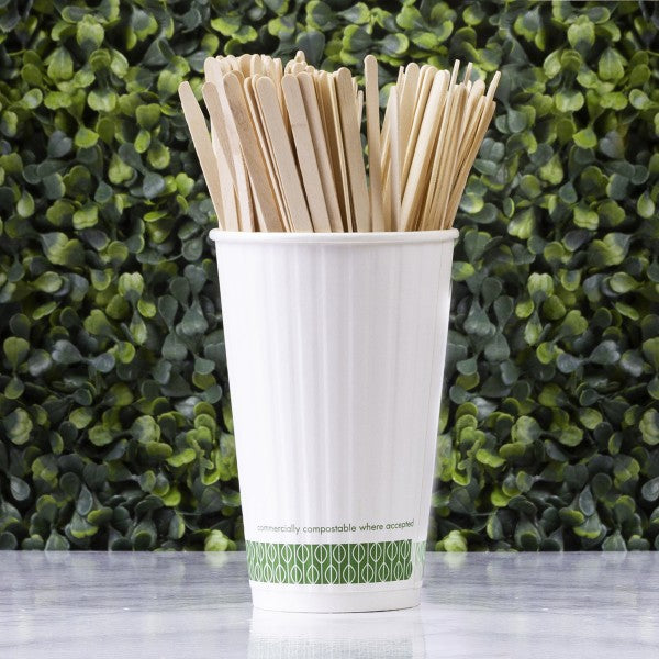 Vegware 7.5 in Wooden Beverage Stirrer, Birchwood, Natural (QTY 5000), SKU VT-STIR7
