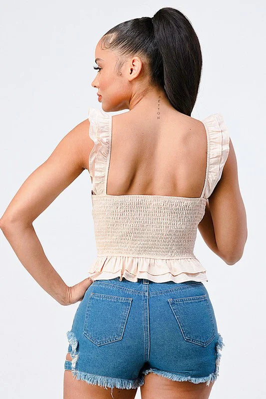 RUFFLED STRAPS SWEETHEART LAYERED COTTON TOP