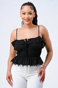 SMOCKED RUFFLED SWEETHEART TOP