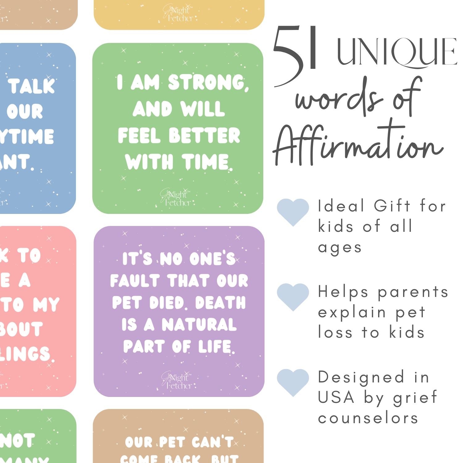 For Kids: Pet Loss Comfort Cards - 51 Affirmations with Prompts